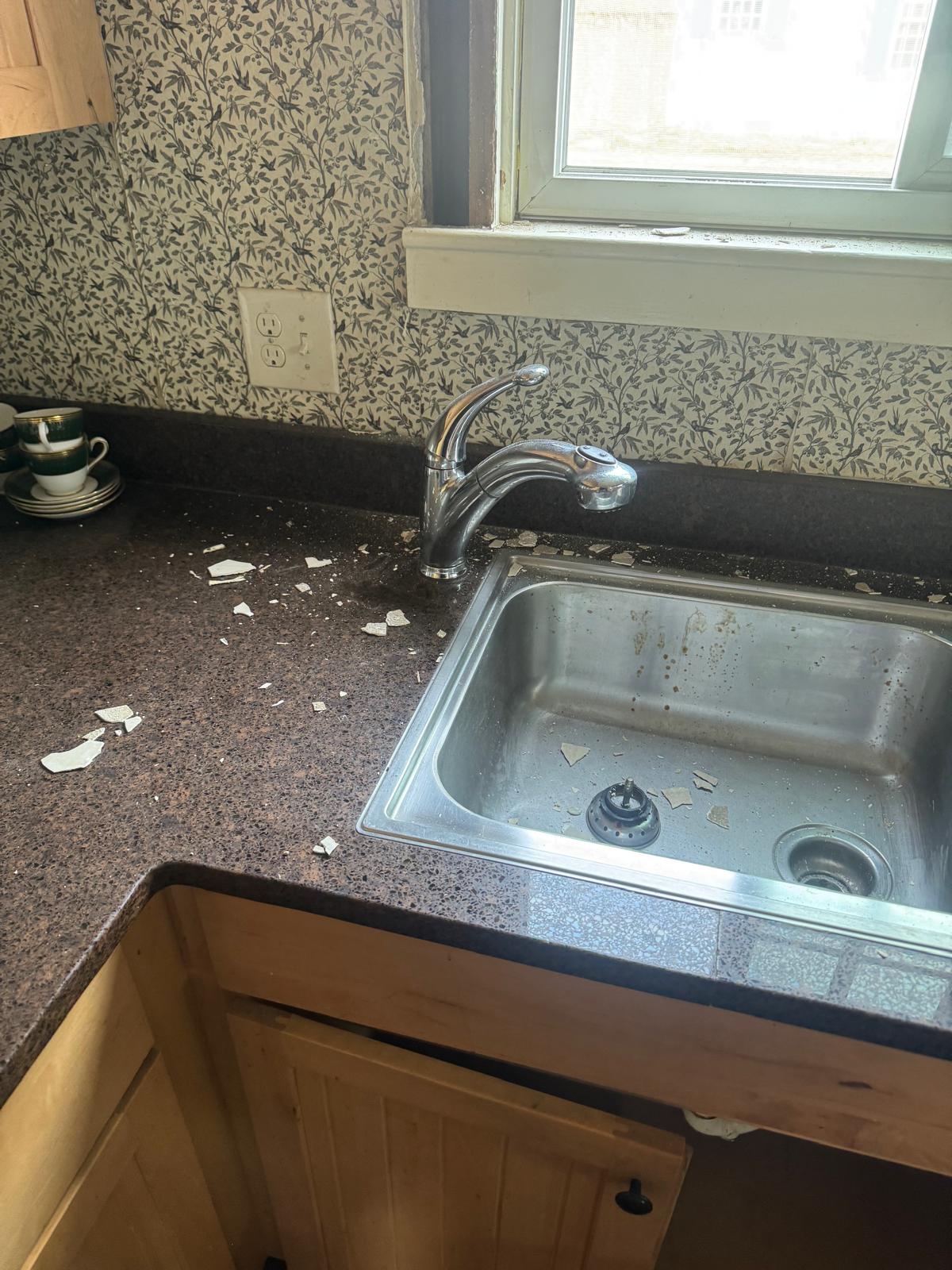 Kitchen before — original counter, sink and cabinets ahead of demolition