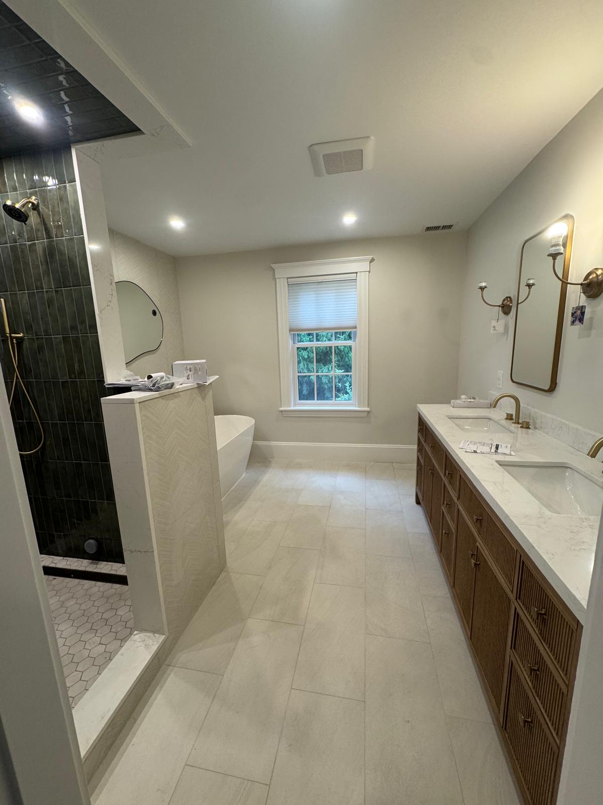 Master bathroom — full remodel with walk-in shower and freestanding tub